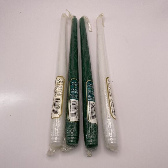 Vintage Candle-lite Bougie Effilee Taper‎ 11"Candles White Green Sealed Set Of 4 - Picture 1 of 5